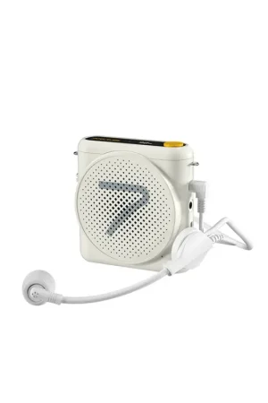 7RYMS Altavoz Amplificador Con Auricular y Micrófono De Cable Blanco Alta Calidad