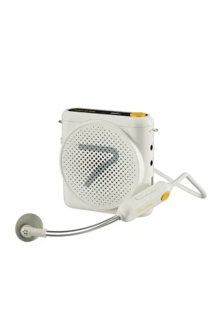 Última Versión 7RYMS Altavoz Amplificador Con Auricular y Micrófono Inalámbrico tipo cascos Blanco