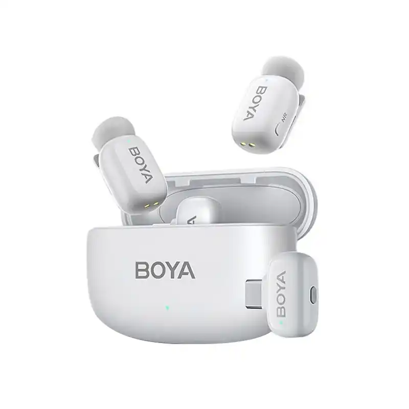 Envío Inmediato Micrófono inalámbrico Boya Mini-13 conexión USB-C + conexión Lightning con estuche de carga Blanco