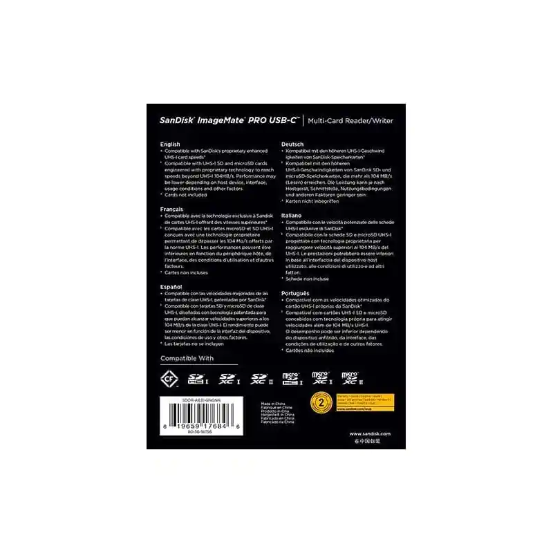 SANDISK SDDR-A631-GNGNN Lector de tarjetas SD, MicroSD y CF. Conector USB-C. Última Versión