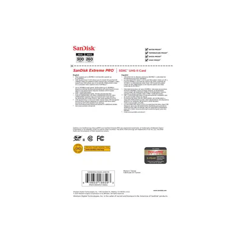 SANDISK SDSDXDK-064G-GN4IN Tarjeta SD de 64GB Extreme Pro UHS-2 300 MB/s. V90 Ocasión Especial