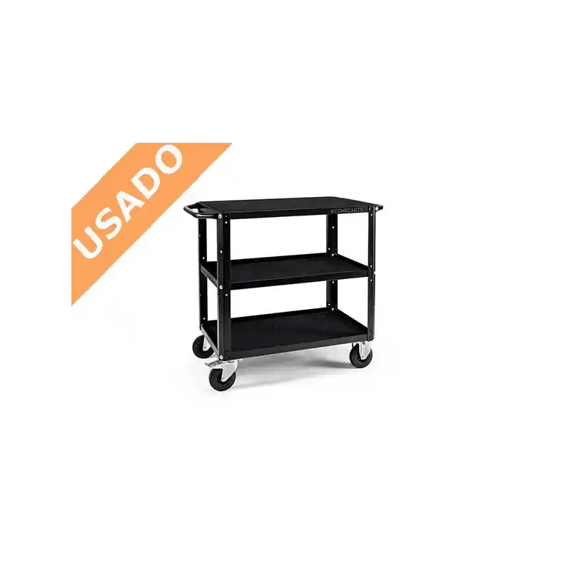 Última Versión CONECARTS SMALL VERSIÓN WORKSTATION 3 (Usado) Carro de 3 estantes con moqueta negra.