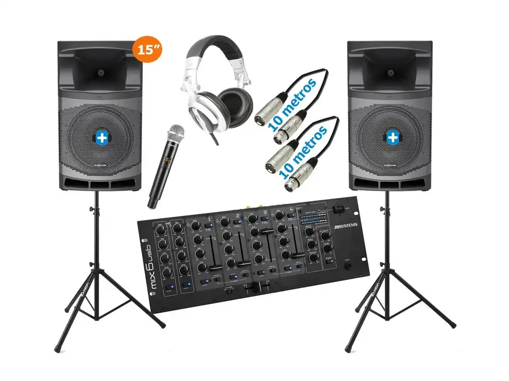 DENVER 15 COMPLET 3200W- EQUIPO DJ COMPLETO MA-15 Alta Calidad