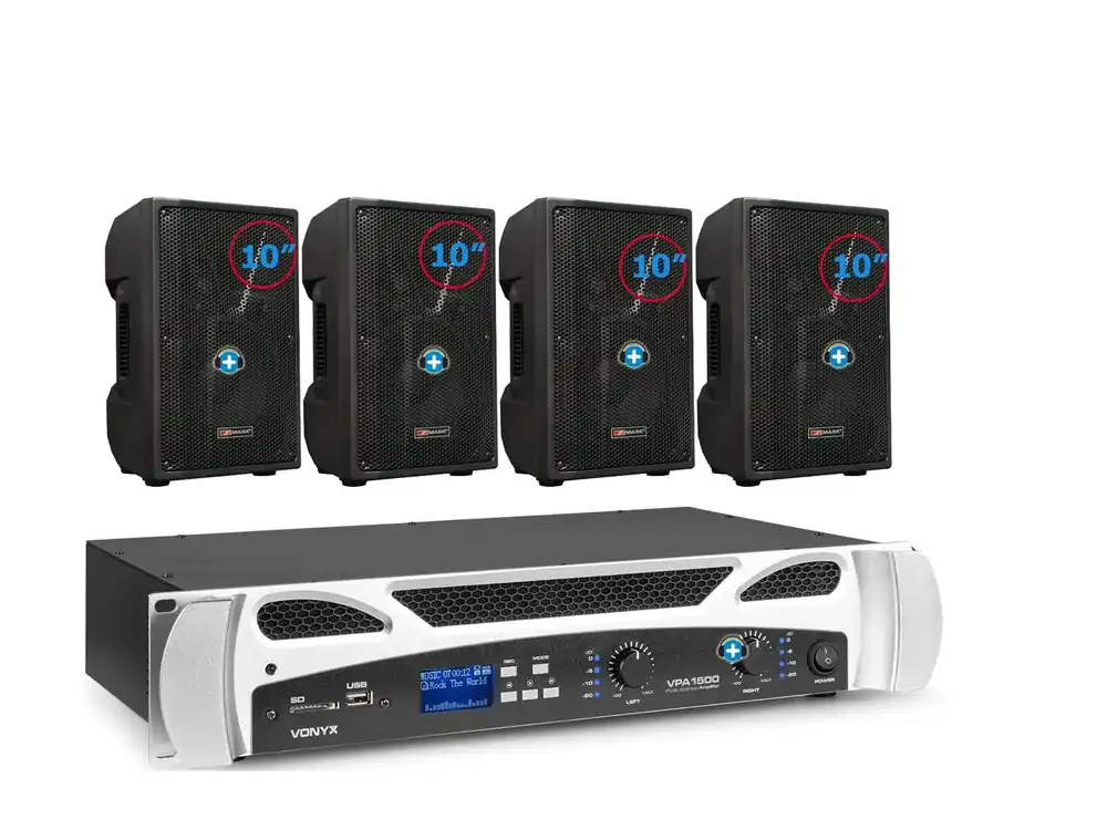 No Te Lo Pierdas Pack de Sonido 390 - Etapa VPA1500 PAy 4 Altavoces Pasivos 10 Pulgadas Basic