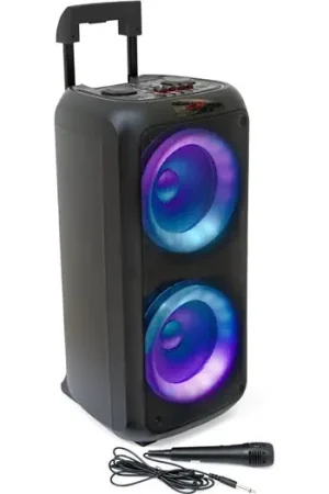 Marca Reconocida IBIZA SOUND 2x 8'' 600W HI-POWER SPEAKER WITH LIGHT AND TROLLEY VENUS600