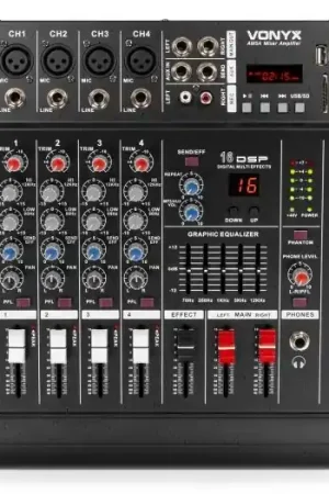 Última Versión Vonyx AM5A Mezclador de 5 canales con amplificador DSP/BT/SD/USB/MP3 172573