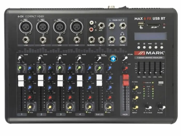 Liquidación MARK MAX 6 FX USB BT Mezclador 4+1 canales. Reproductor/grabador.