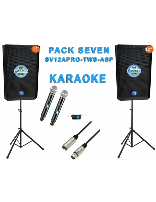 Descuento Pack Equipo de Sonido Completo Seven PASV-12A PRO - Kit Karaoke 1000W con Micros y Soportes