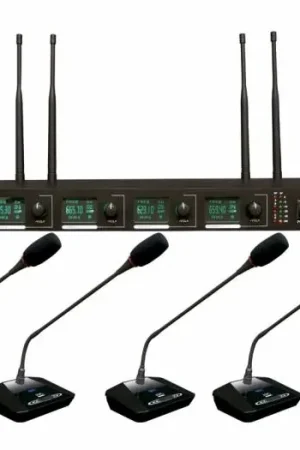AMS MU 404 + MS 104 Sistema de conferencia inalámbrico UHF de 4 canales Oferta Flash