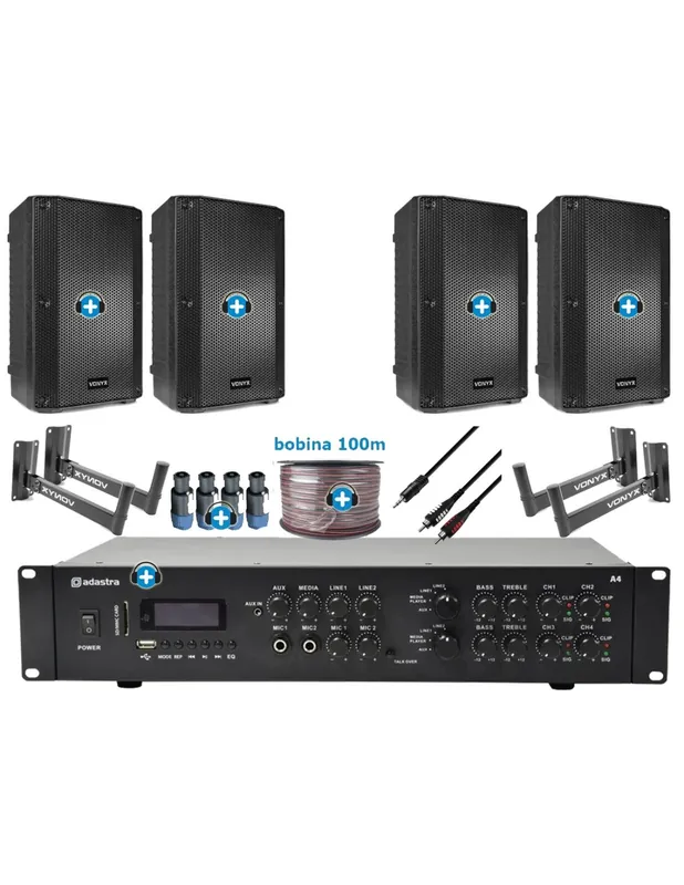 Pago Seguro Pack de Sonido 306 Premium - Amplificador con zonasy 4 Altavoces de 10 pulgadas pasivos