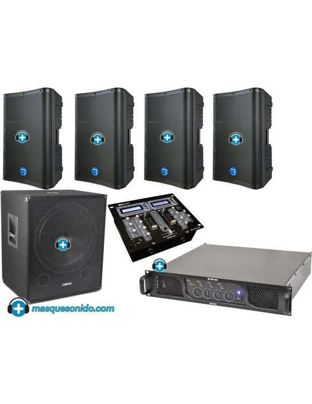 Pack Sonido Pub & DJ 2100W RMS: 4 Altavoces 15", Subwoofer Activo 18" y Mesa DJ con USB Precio De Fábrica