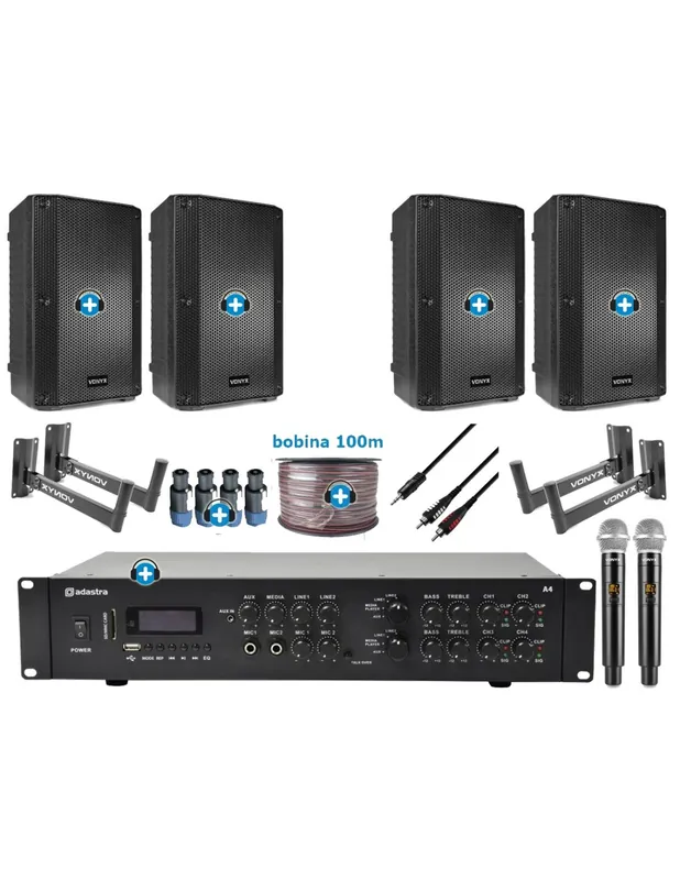 Pack de Sonido 306 Premium - Amplificador con zonas, microfonia y 4 Altavoces de 10 pulgadas pasivos Ordena Ya