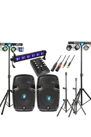 Pack Fiesta DJ Stage Pro Active - Sonido Autoamplificado + Doble Station PartyBar & UV Rebajas