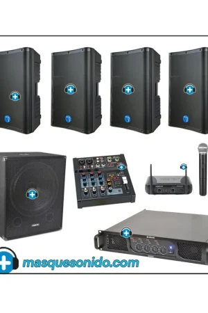 Pack Sonido Karaoke y Eventos 1600W: 4 Altavoces 15", Mesa Bluetooth y 2 Micros Inalámbricos Solo Hoy