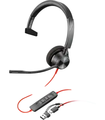Última Versión Auriculares poly monoaurales blackwire 3310 con certificación microsoft teams usb - c + adaptador usb - c - a
