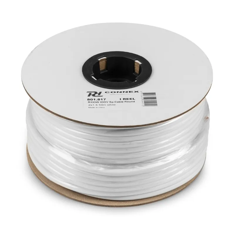 PD CONNEX 801.817 RX10W CABLE ALTAVOZ LINEA DE 100V, 2 X 1.5MM, 15A, BLANCO, 50M Certificado