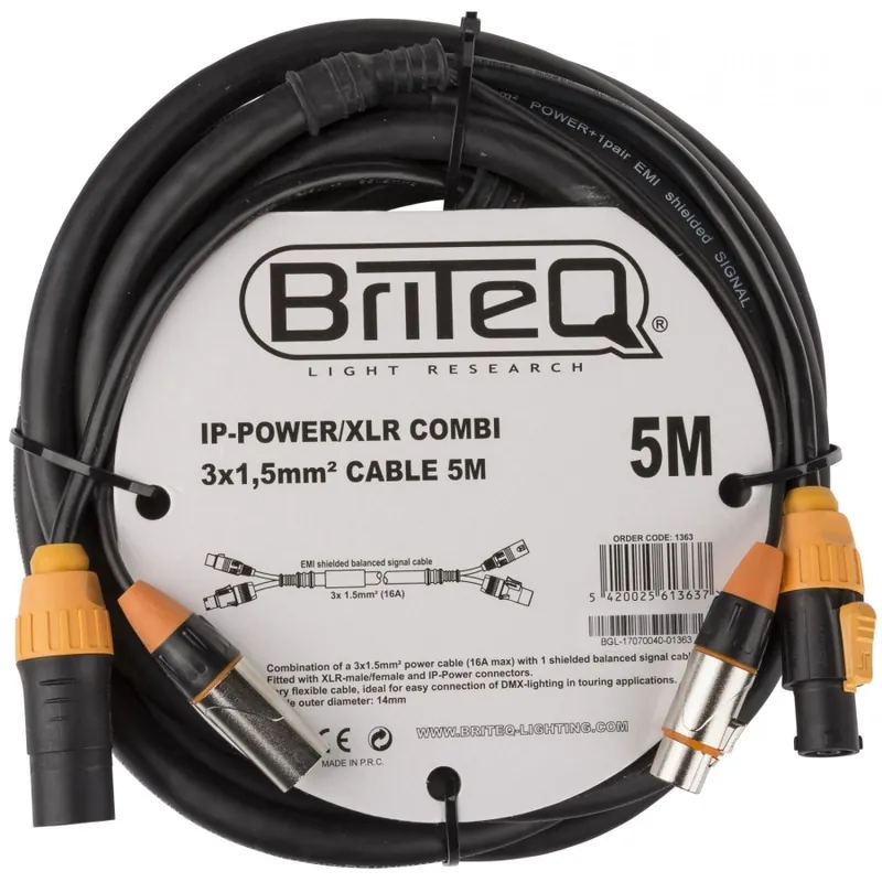 BRITEQ IP-POWER/XLR COMBI CABLE 5M Solo Hoy