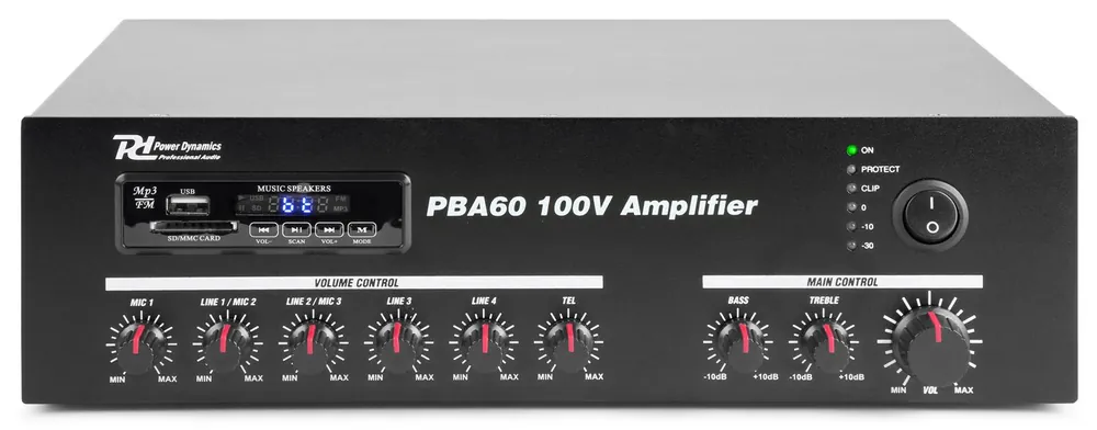 Power Dynamics PBA60 Amplificador linea 100V 60W Precio Económico