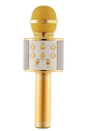 Alta Calidad Max KM01 Micrófono de Karaoke con altavoz incorporado BT/MP3 Dorado