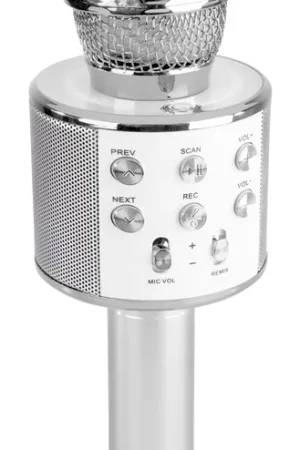 Pago Seguro Max KM01 Micrófono de Karaoke con altavoz incorporado BT/MP3 Plata