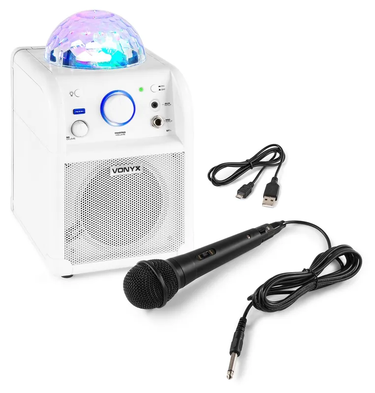 Vonyx SBS50W BT Bafle Karaoke blanco con bola LED Stock Limitado