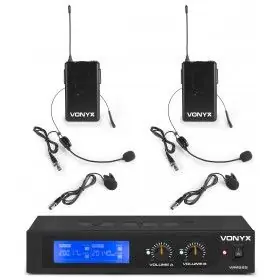 Entrega Rápida Vonyx WM522B Microfono inalambrico VHF 2 canales con 2 micros de cabeza