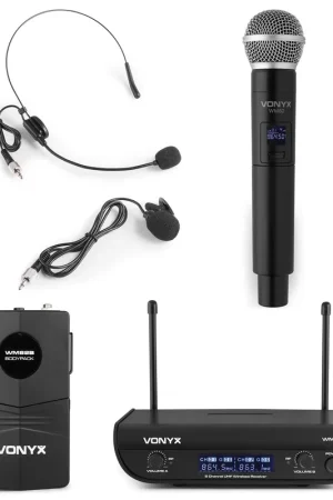 Marca Reconocida Vonyx WM82C Micrófono inalámbrico UHF diadema y mano