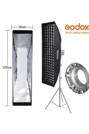 Oferta De Temporada Ventana Strip Godox Premium 30x120cm con GRID y adaptador Bowens