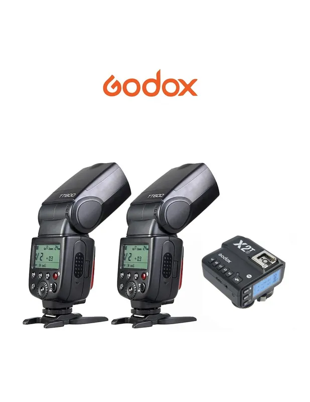 Kit 2 Flashes Godox TT600 HSS Gn60 receptor interno 2.4Ghz y transmisor X2T Económico