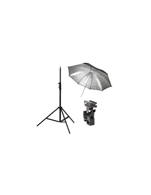 Kit Strobist pie estudio 200cm, paraguas plata-negro 84cm, soporte tipo B A Buen Precio